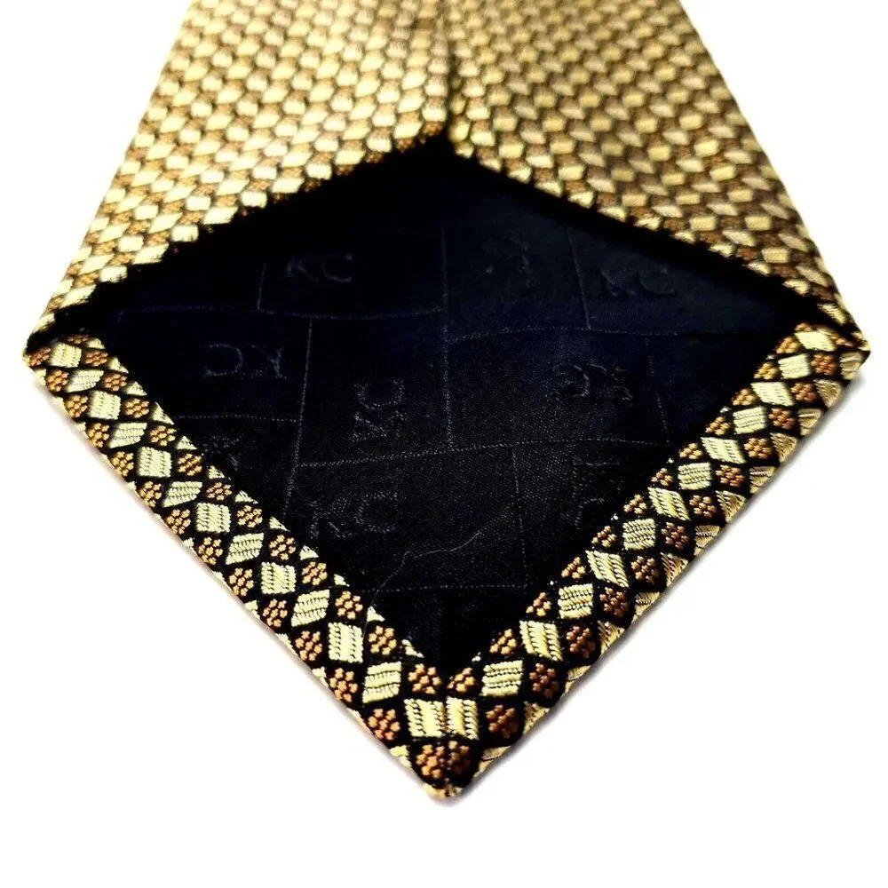 Kenneth Cole Silk Tie‎ Yellow Woven Geometric Handmade